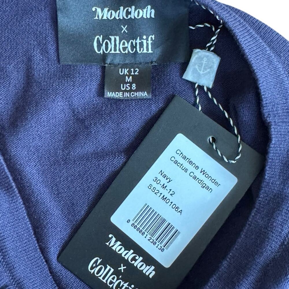 NWT ModCloth x Collectif Charlene Wonder Cactus Cardigan Sweater Navy Size M - Picture 9 of 16